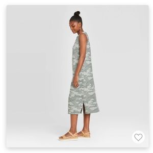 Sleevless Knot Midi Dress-Green Camo